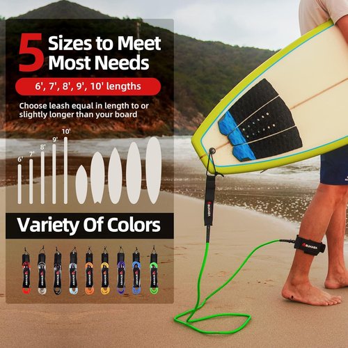 Abahub Premium Surfboard Leash - Durable 6/7/8/9/10 ft Legrope Strap for Shortboard & Longboard