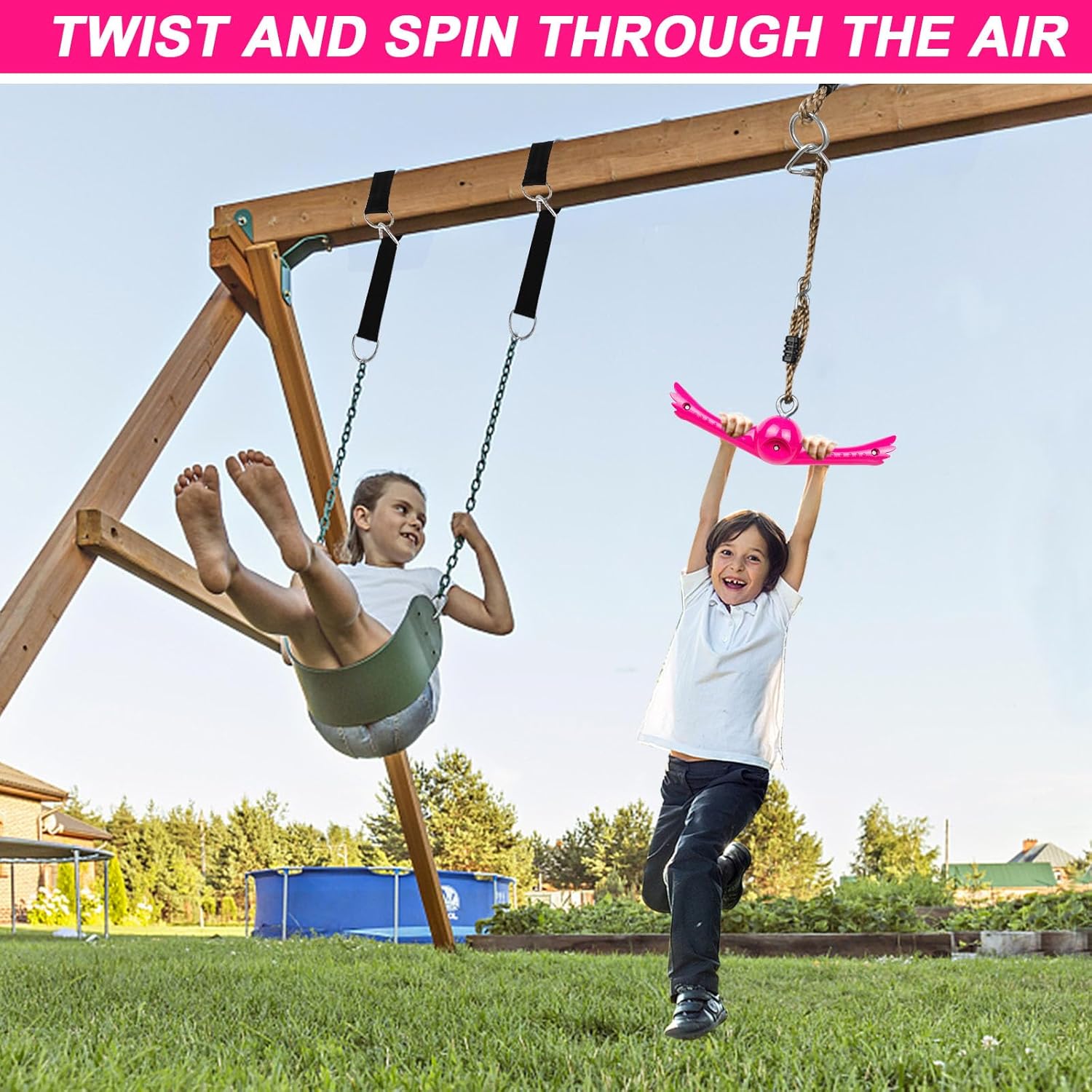 YAMIPROBI Ninja Twister Swing Set - 360° Handle for Twist & Spin Fun | Kids Ninja Warrior Accessories - Pink