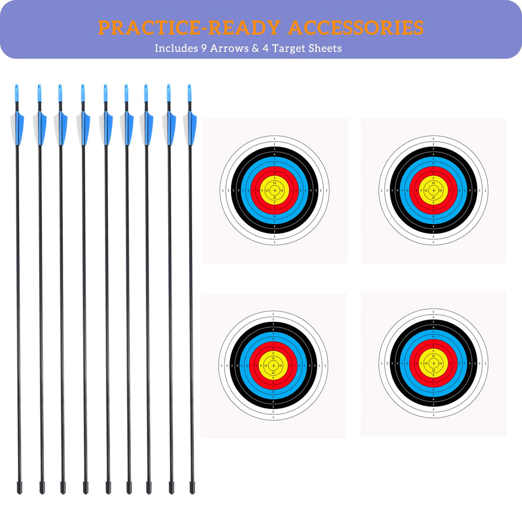 Procener 40" Bow and 28" Arrow Set for Kids, Archery Beginner Gift with 9 Arrows 2 Target Face, 1 Arm Guard and 1 Quiver, 18 Lb Recurve Bow Kit for Teen Outdoor Sports Game Hunting Toy (Black)