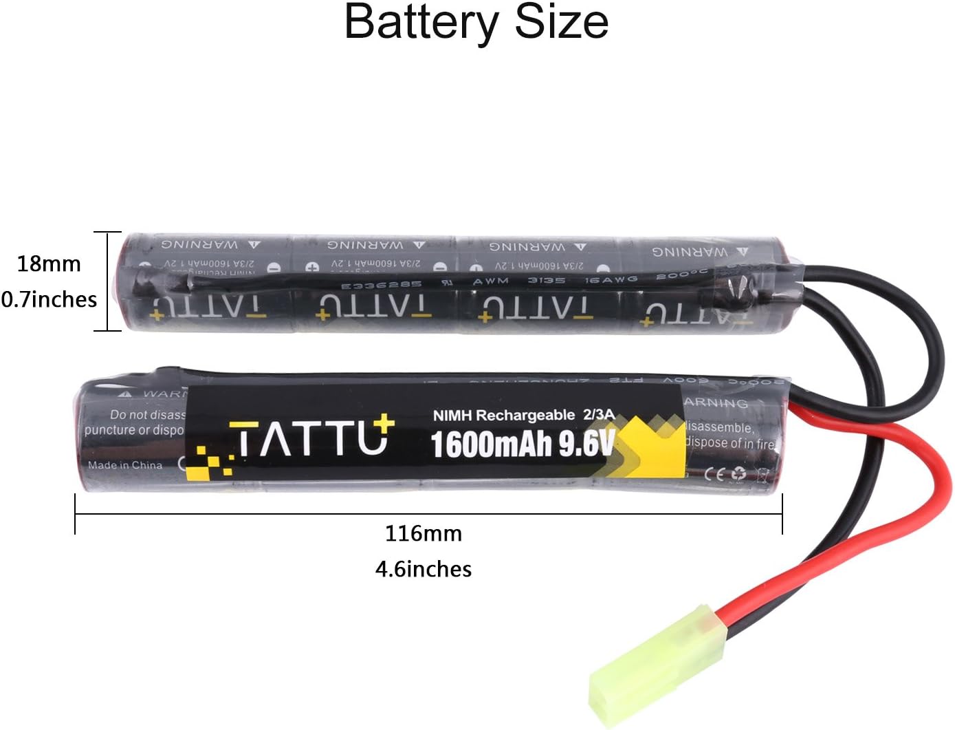 TATTU 9.6V NiMH Rechargeable Battery Pack - 1600mAh Butterfly Nunchuck with TMY Connector for Airsoft G36 & M733