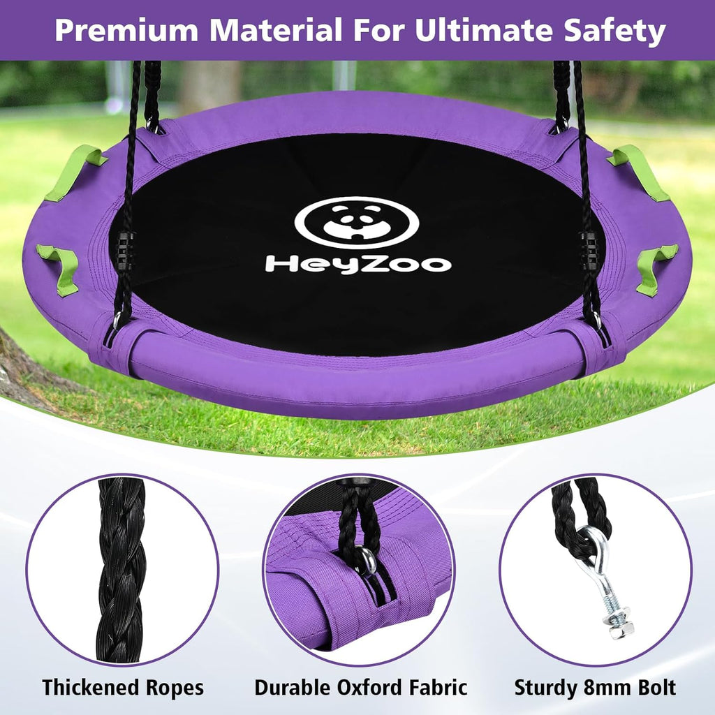 Skiennix 48-Inch Tree Swing - Large Saucer Flying Swing for Family Fun | 900lbs Capacity, Adjustable Straps, Purple