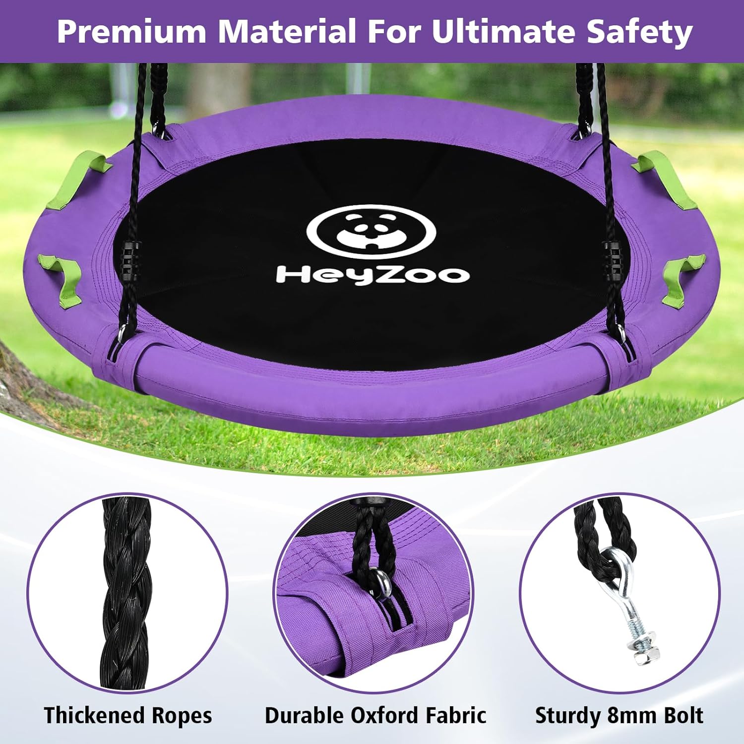 Skiennix 48-Inch Tree Swing - Large Saucer Flying Swing for Family Fun | 900lbs Capacity, Adjustable Straps, Purple