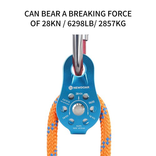 NewDoar Fixed Plate Micro Pulley,28KN CE Certified General Purpose Small Aluminum Rope Pulleys for Climbing/Aloft Work/Rappelling/Rescue Etc(28KN Blue 1pcs)