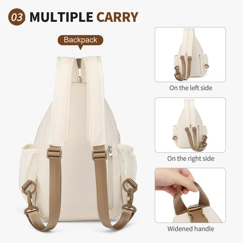 SUIKIHUM Crossbody Sling Bag with Water Bottle Holder, 8.3" Convertible Small Backpack Anti Theft Daypack, Chest Fanny Pack for Men Women, Beige