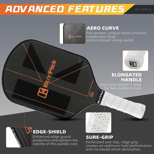 Pickleball Paddle Set of 2 for Beginners & Intermediates – Carbon Fiber Face, 16mm Polypropylene Honeycomb Core, Perforated Anti-Slip Grip – USA Pickleball Approved – 4 Balls + Carry Bag