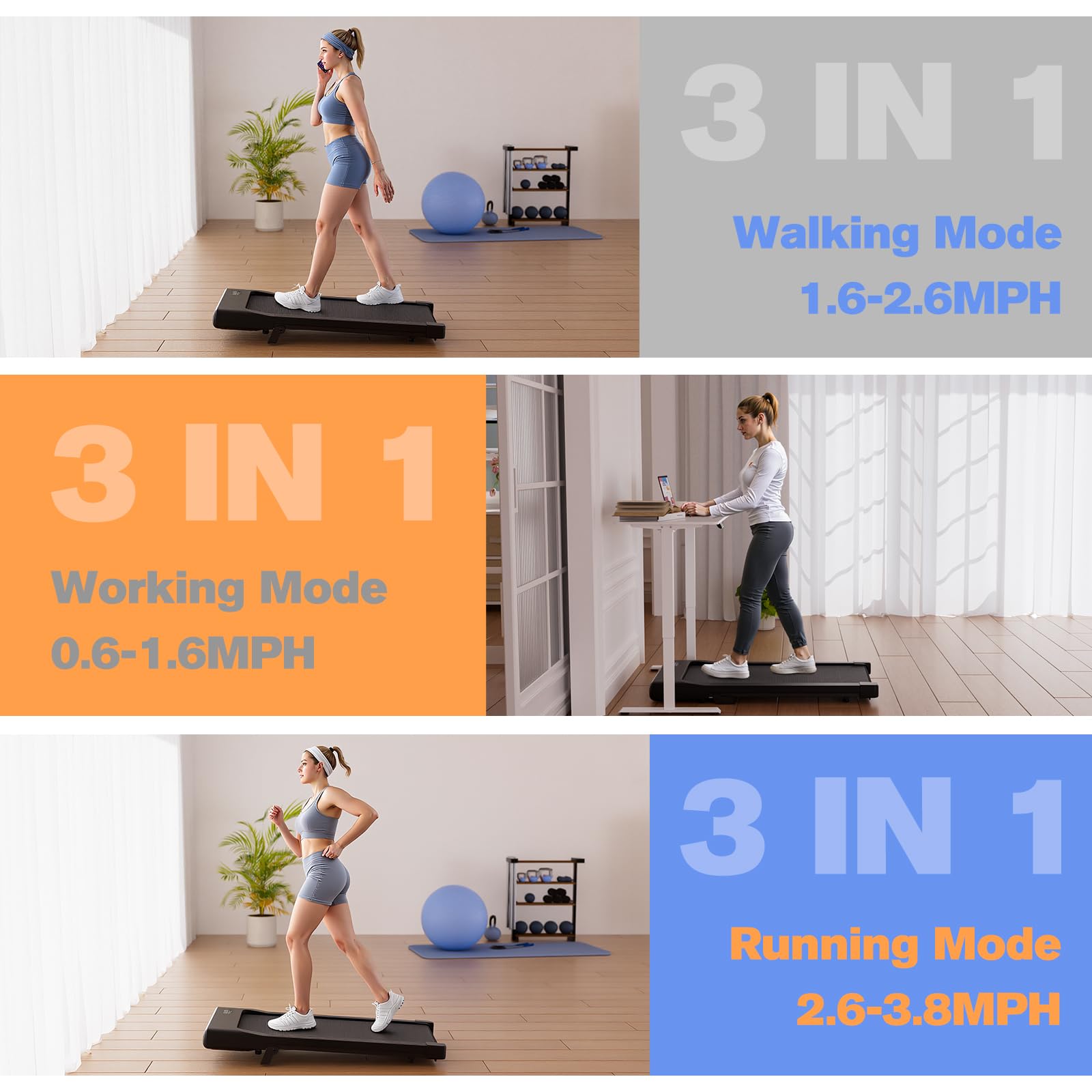 Lacuffy Walking Pad with 6% Incline, 300LBS Capacity Under Desk Treadmill for Home Office, Quiet Portable Mini Treadmill with App & Remote Control,No Assembly,Slim Design for Small Spaces(BA09&Black)