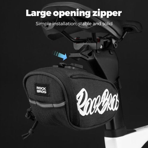 ROCKBROS Bike Saddle Bag, Lightweight 120g Bicycle Seat Bag with LED Light Hanging & Reflective Logo, Waterproof 3D Shell Bike Storage Bag for Road & Mountain Bikes,Black