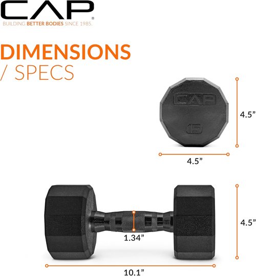 CAP Barbell Coated Hex Dumbbell - Versatile Weight Options | 10-120 lbs | Durable Design