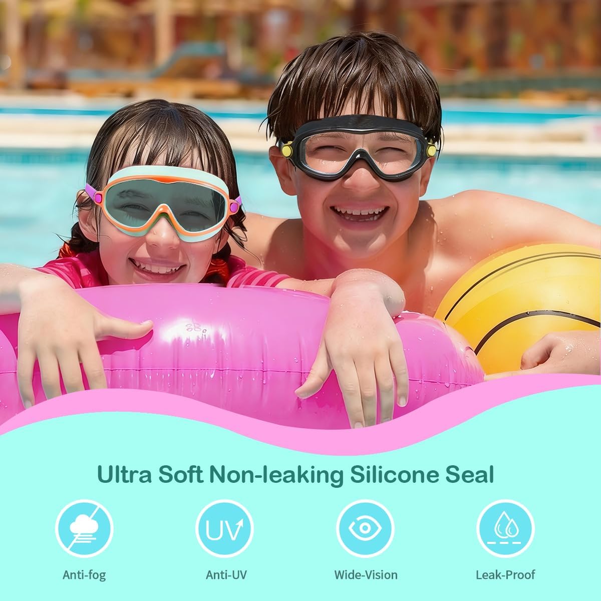 Seago Swim Goggles - 2 Pack Anti-Fog & UV Protection | Wide View for Kids Ages 3-14