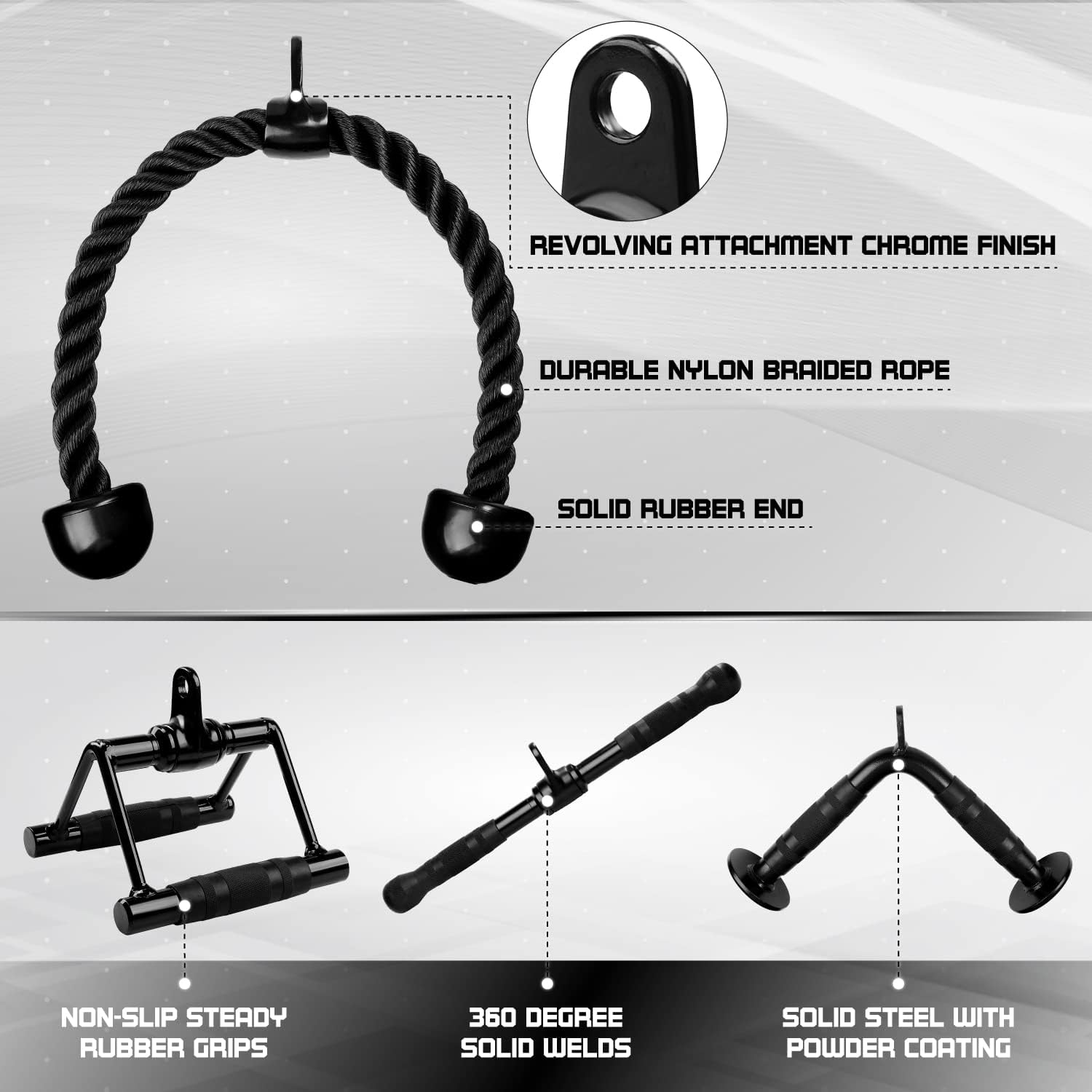 Yes4All Cable Machine Attachment - Versatile Row Handles, Tricep Rope & Straight Bar | Supports 880 LB for Home Gym