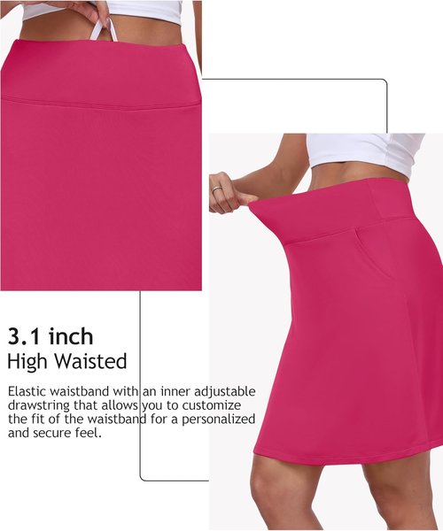 MoFiz Women's High Waisted Golf Tennis Skorts - 20" Knee Length Athletic Skirt for Summer Sports
