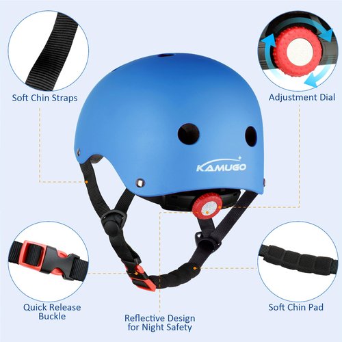 KAMUGO Kids Adjustable Helmet, Suitable for Toddler Kids Ages 2-8 Boys Girls, Multi-Sport Safety Cycling Skating Scooter Helmet (Blue, Small)