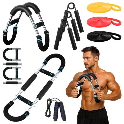 Soulchen 8 Pcs Twister Arm Trainer Adjustable 5 Resistance Levels 30-120 Lbs Chest Arm Workout Equipment for Men Women 3 Grip Strength Trainer Wrist Forearm Strengthener 3 Resistance Bands 1 Jump Rope
