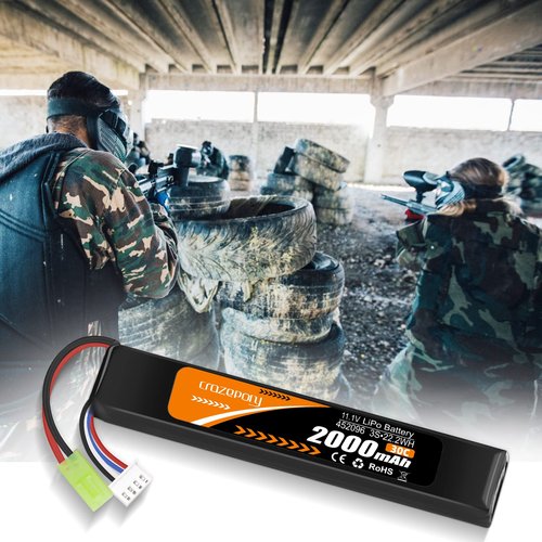 Crazepony 11.1V Airsoft Battery, 3S Rechargeable LiPo Battery 2000mAh 30C with Mini Tamiya Connector JST XH Connector for Model Airsoft Rifle