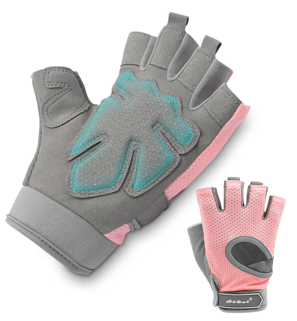 HiRui Workout Gloves for Men Women Kids, Ventilated Exercise Gloves Cycling Gloves with Full Palm Silicone Padding for Fitness Tennis Weightlifting Gym Training (Pink, S)
