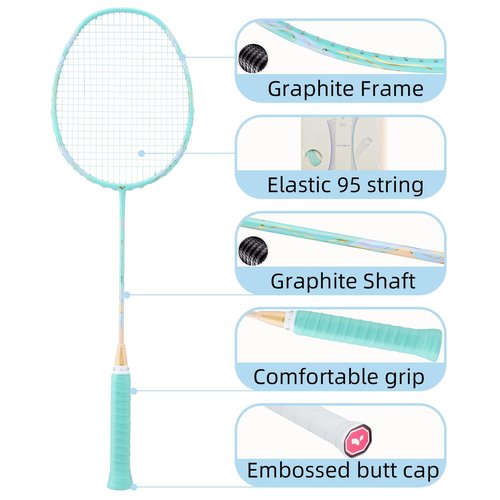YODIMAN Single Professional Badminton Racket for Advanced Players - 50T Graphite Carbon Fiber with Aerodynamic Frame, Pre-Strung 26lbs, Ultra-Light 5U for Club & Tournament