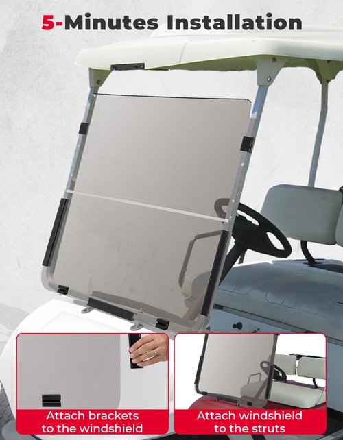 KEMIMOTO Golf Cart Windshield Compatible with G22 (2003-2006), Foldable Replacement Windshield with Anti-UV and Impact Resistant Acrylic (Tinted)