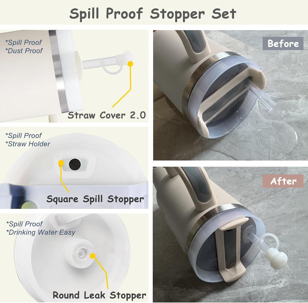 Stanley Cup Accessories Set - 2 Straw Covers, Silicone Spill-Proof Stopper & Flower Charm | Fits 40 & 30 Oz Tumblers (Cream)