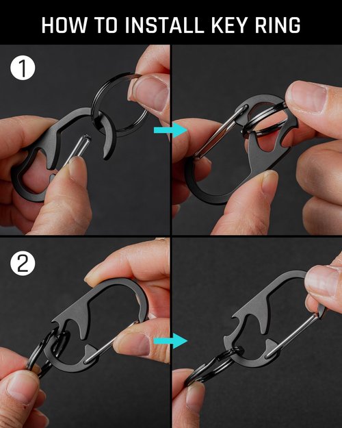 TISUR Titanium Carabiner Keychain Clip, Anti-Lost Key Ring Holder, Heavy Duty Key Chain Bottle Opener for Men Women (Black(1-Pack))