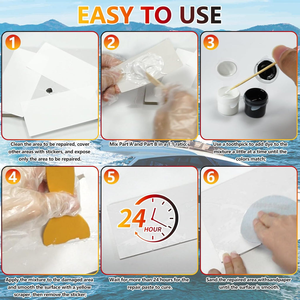 Skiennix Marine Fiberglass Repair Kit - Gel Coat & Epoxy Filler for Boats | Fix Holes, Chips, Cracks