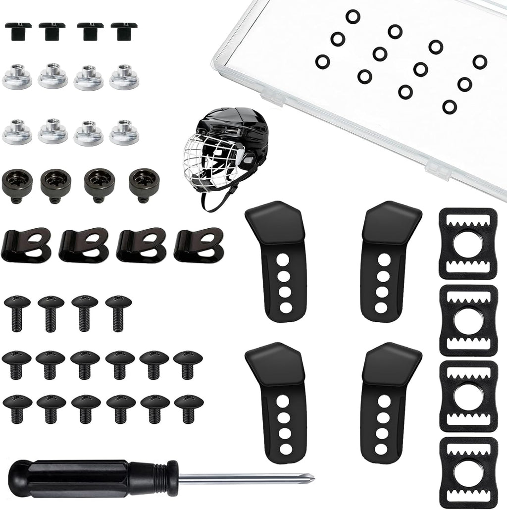 Universal Hockey Helmet Repair Kit - Complete Replacement Parts for Ice Hockey Helmets | Includes J Clips, R Clips, Posts & Bolts