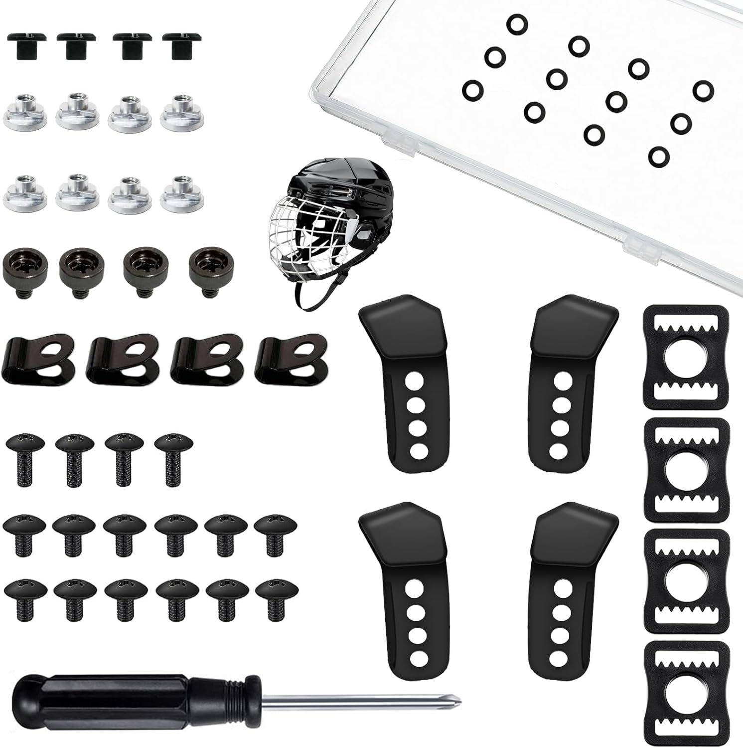 Universal Hockey Helmet Repair Kit - Complete Replacement Parts for Ice Hockey Helmets | Includes J Clips, R Clips, Posts & Bolts