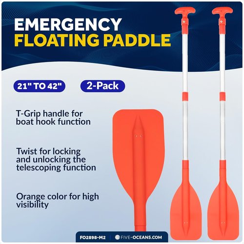 Five Oceans Telescoping Paddle - Floating Orange Boat Paddle Extends 21" to 42" | Compact & Durable Design