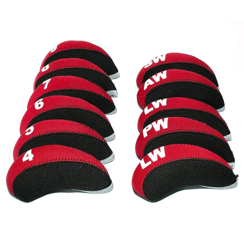 Variation Red-Black: Neoprene Golf Iron Head Covers Set, 11 Pieces - Fits Right-Handed For M5 M6 Taylormade, Callaway, PXG
