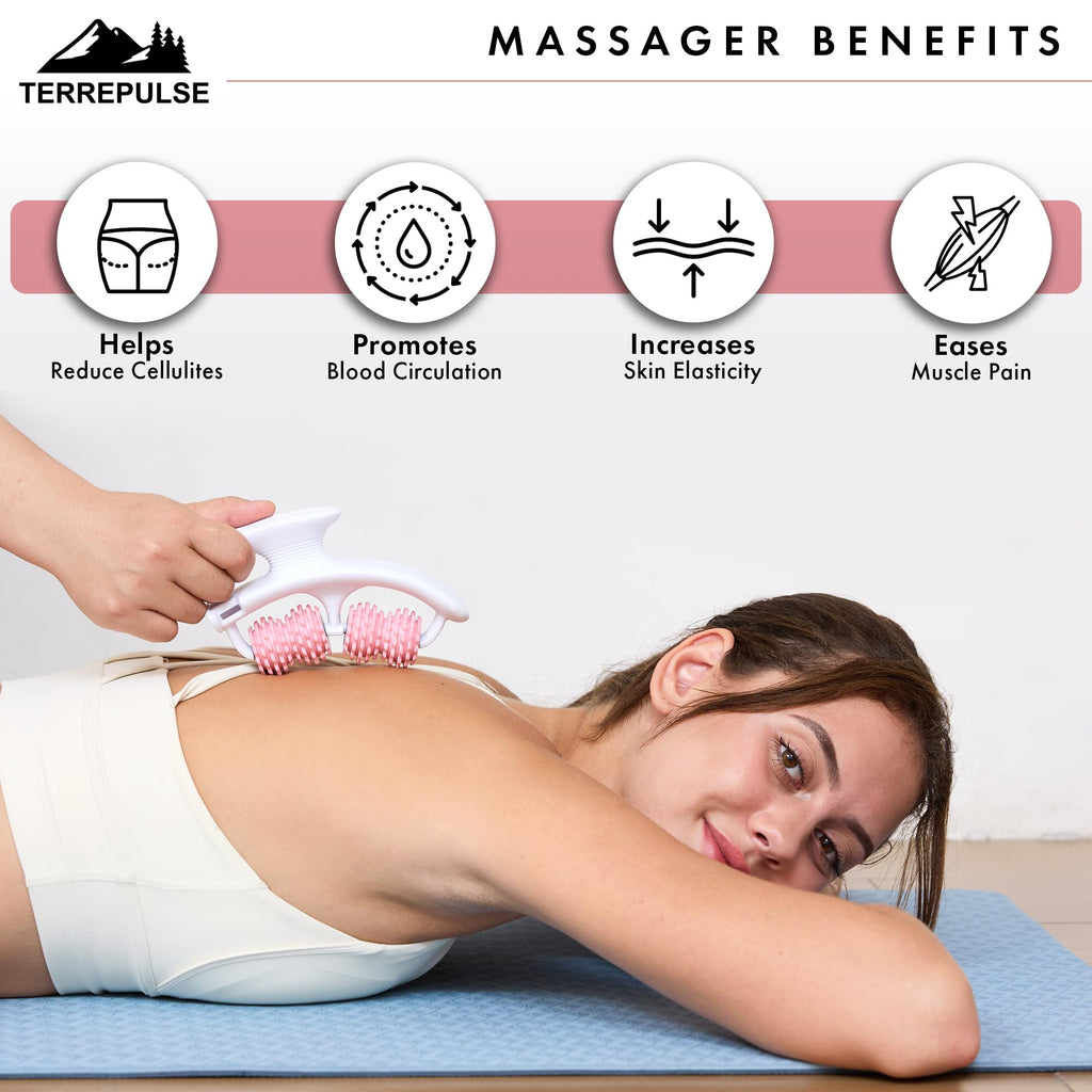 Terrepulse Anti Cellulite Roller & Lymphatic Drainage Massager | Deep Tissue Fascia Blaster & Muscle Roller | Tool for Sore Arms, Legs, Shoulders, Stomach & Buttocks (Pink)