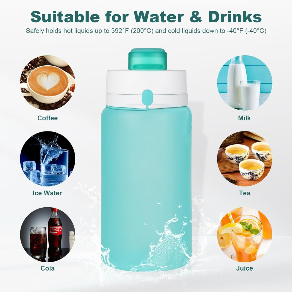 PLTCAT Collapsible Silicone Water Bottle - BPA Free, Lightweight & Leak-Proof for Travel, Gym, Hiking