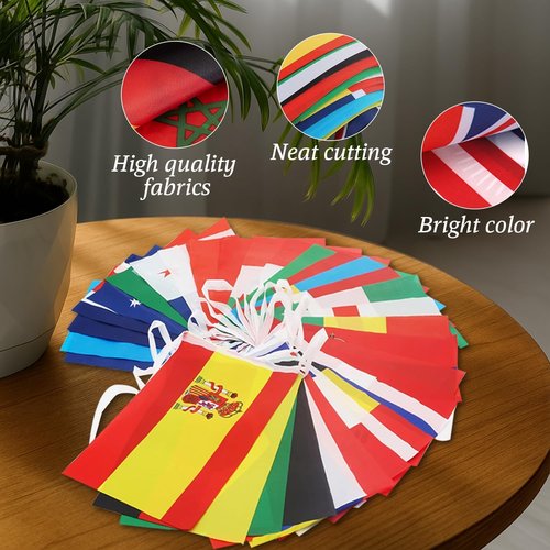 100 Countries String Flag Banner Set - 82Ft Durable Mini Polyester Flags for Parties & Events