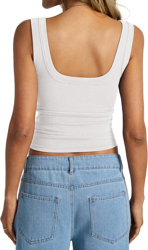 EasyGala Women's Cotton Ribbed Square Neck Tank Top - Backless Sleeveless Summer Cami Shirt