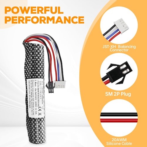 Fytoo 2PCS 3S 11.1V 2000mAh Li-ion Battery SM-2P Plug Connector with USB Charging Cable for Airsoft Gel Water Ball Blaster Airsoft Gel Ball Blaster Replacement Batteries