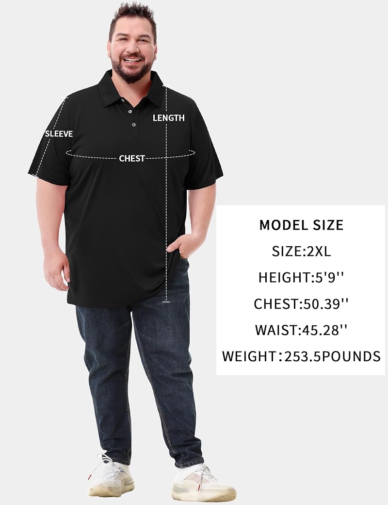 Men's Big & Tall Polo Shirt UPF 50+ Quick Dry Golf Shirt – Black, 6X-Large