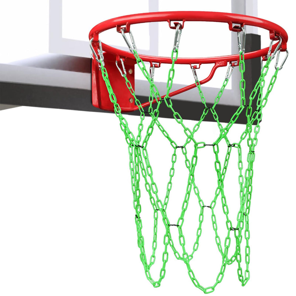 Chain Basketball Net Heavy Duty Replacement,Carbon Steel Basketball net, Anti-Rust Use Indoor Outdoor Standard 12 Loops Basketball Hoop,Green
