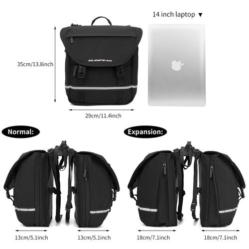 Sunpeak Bike Bag Accessories Panniers for Bicycle Rear Rack Bag 36L Waterproof Mountain Electric Bike Saddle Bag for Cycling Traveling Commuting Black