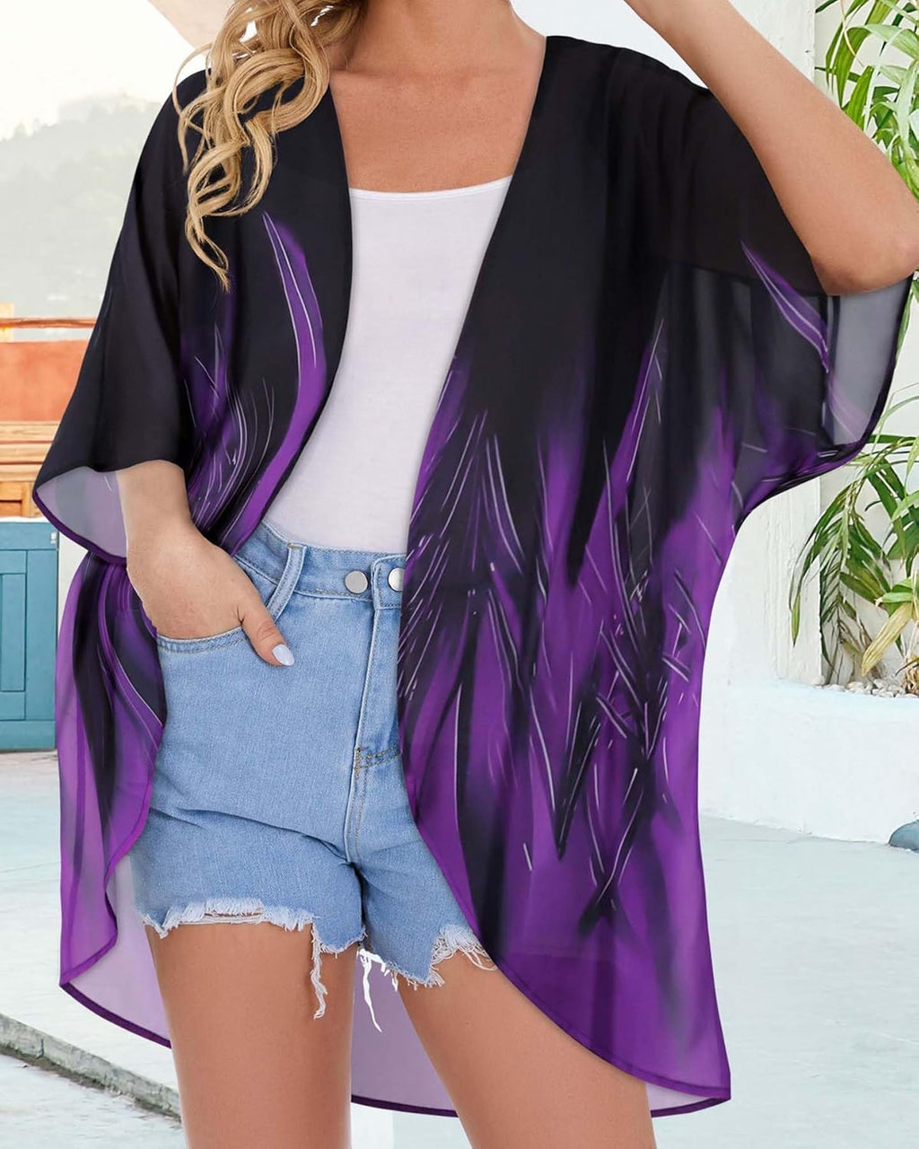 Skiennix Women's Floral Print Kimono Cardigan - Stylish Puff Sleeve Cover-Up in Casual Design