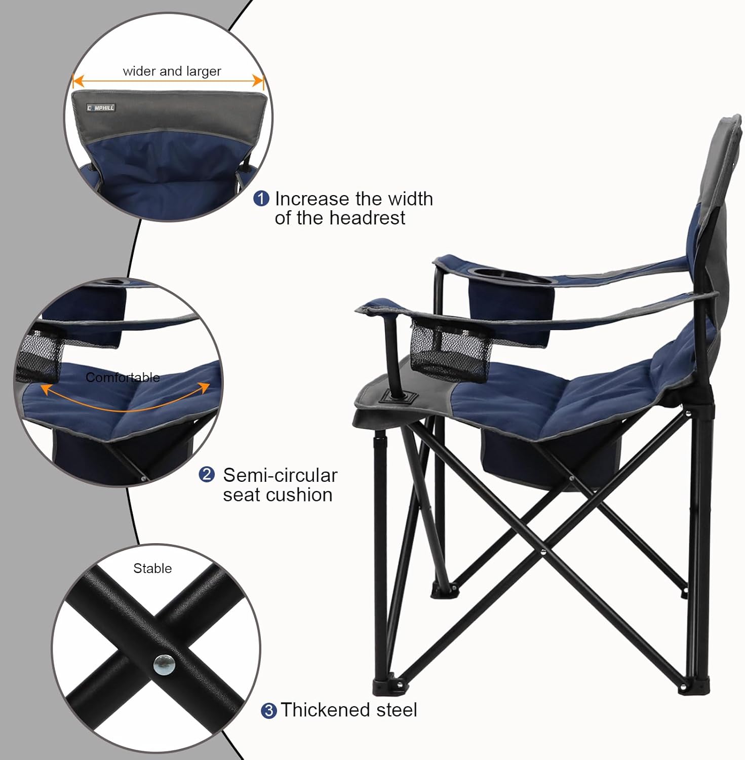Skiennix Oversized Portable Camping Chair - Collapsible Outdoor Chair with Cup Holders & Carry Bag