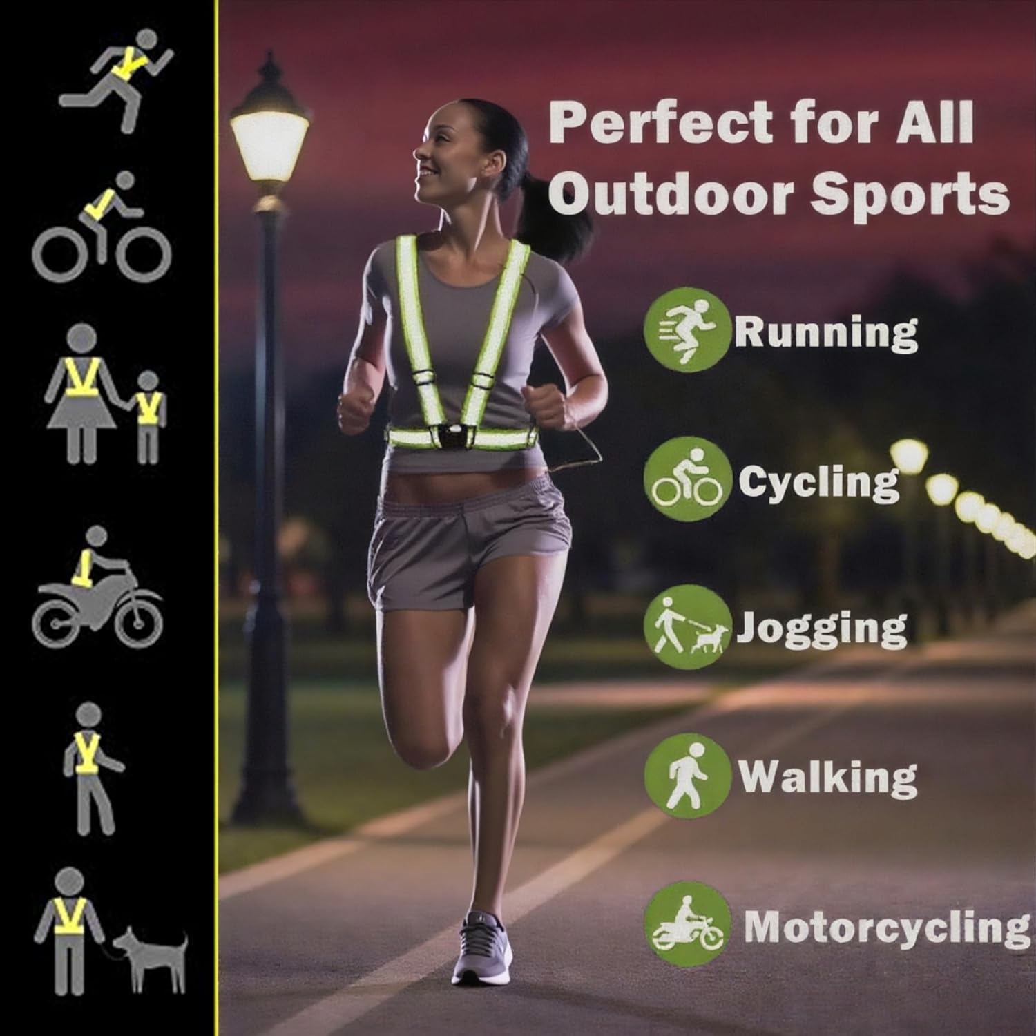 Reflective Strap Safety Vest - Adjustable High Visibility Running Gear for Men & Women | 2-10 Pack