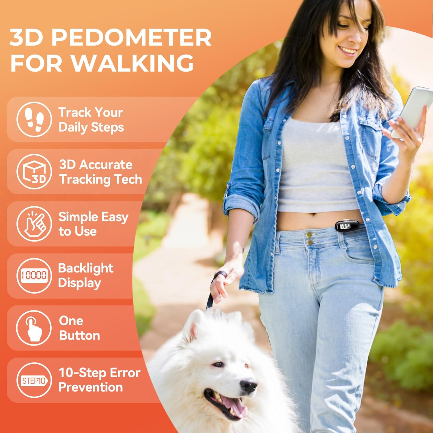 Skiennix 3D Pedometer - USB Rechargeable Step Counter with Backlight | Accurate Walking Tracker for All Ages