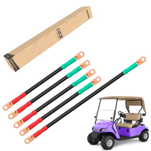 9.99WORLD MALL 10L0L Golf Cart Battery Cables 4 Gauge for EZGO TXT 1994-Up 36V & 48V, Pure Copper Heavy Duty Wiring Kit with Lugs (5-Piece Set)