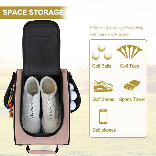 Goloni Golf Shoe Bag for Men Women, Ventilated Golf Shoe Bag with Side Pockets, Lightweight Portable Golf Shoe Carrier for Golf Shoes, Tees, Balls & Accessories,Light Pink