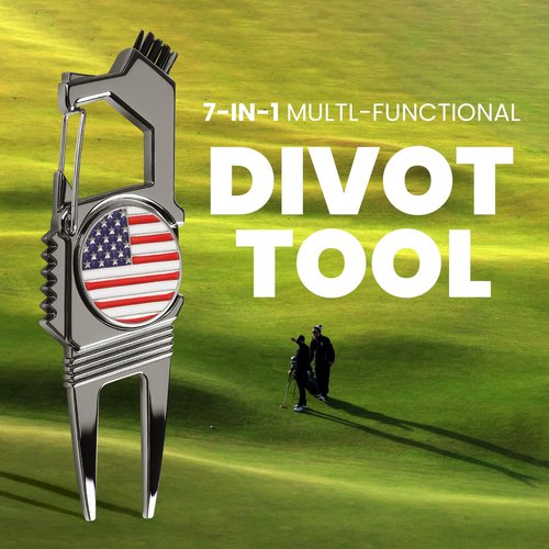 GKandi 7-in-1 Golf Divot Tool with Ball Marker Value 2 Pack, Green Repair Tool Multi-Use Fixer for Pitch Mark with Clip, Premium Golf Accessories for Men Ladies (Black)