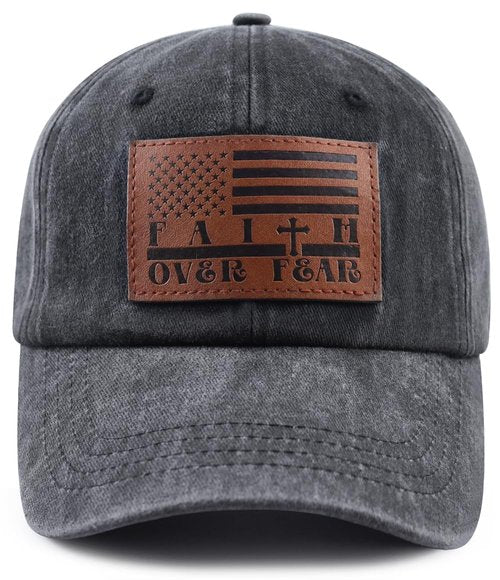 Christian Gifts for Women Men, Faith Over Fear Jesus Hat, American Flag Religious Leather Patch Baseball Cap, Birthday Jesus Gifts for Dad Mom Friend Black