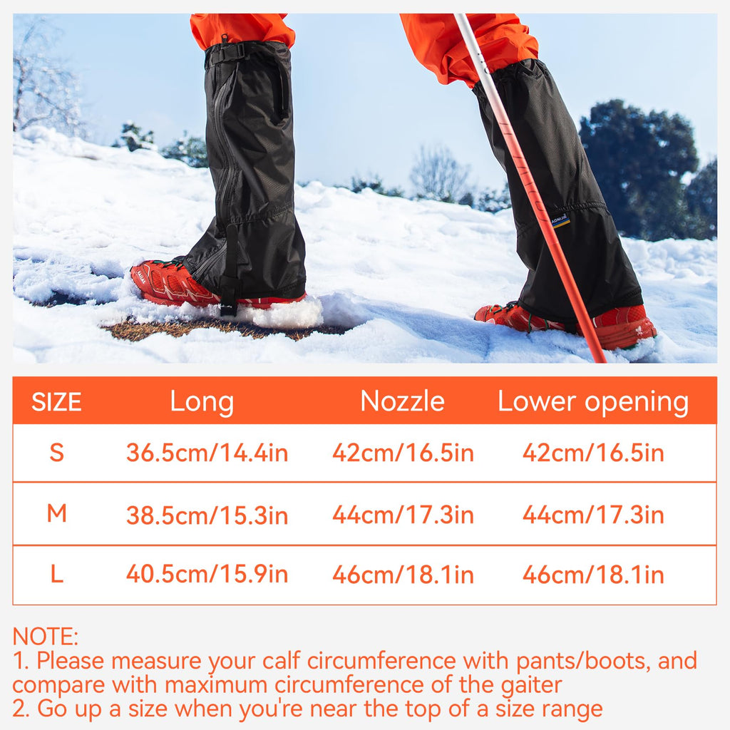 OrrinSports Gators for Hiking Boots with Upgraded Zipper Gaiters for Hiking Snow Waterproof Lightweight Leg Gaiters for Men Women Medium