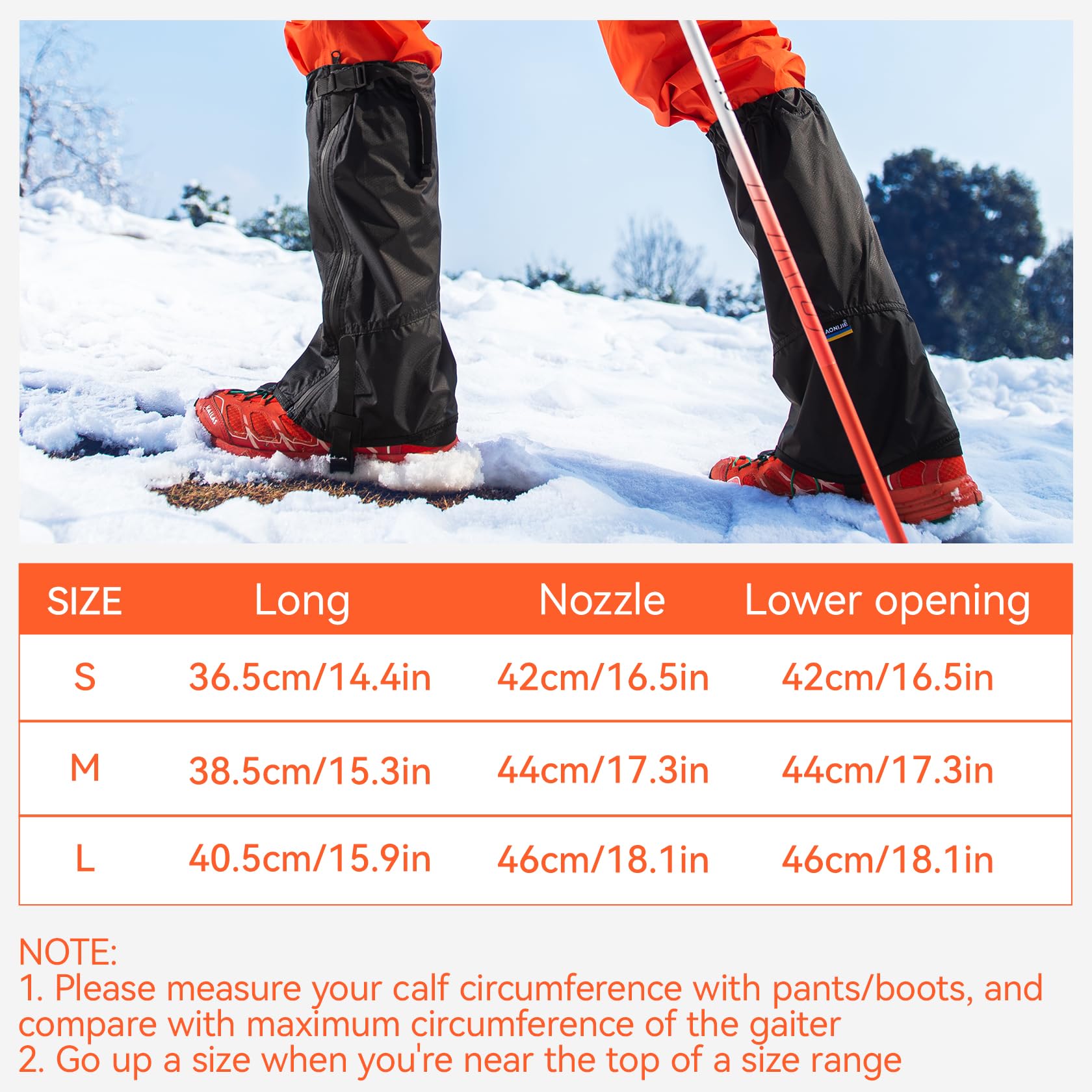 OrrinSports Gators for Hiking Boots with Upgraded Zipper Gaiters for Hiking Snow Waterproof Lightweight Leg Gaiters for Men Women Medium