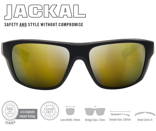 Vortex Optics Jackal Sunglasses | UV Protection, Polarized, Ballistic Rated | Unconditional, Unlimited Warranty (Black Frame - Amber Lens/Gold Mirror)