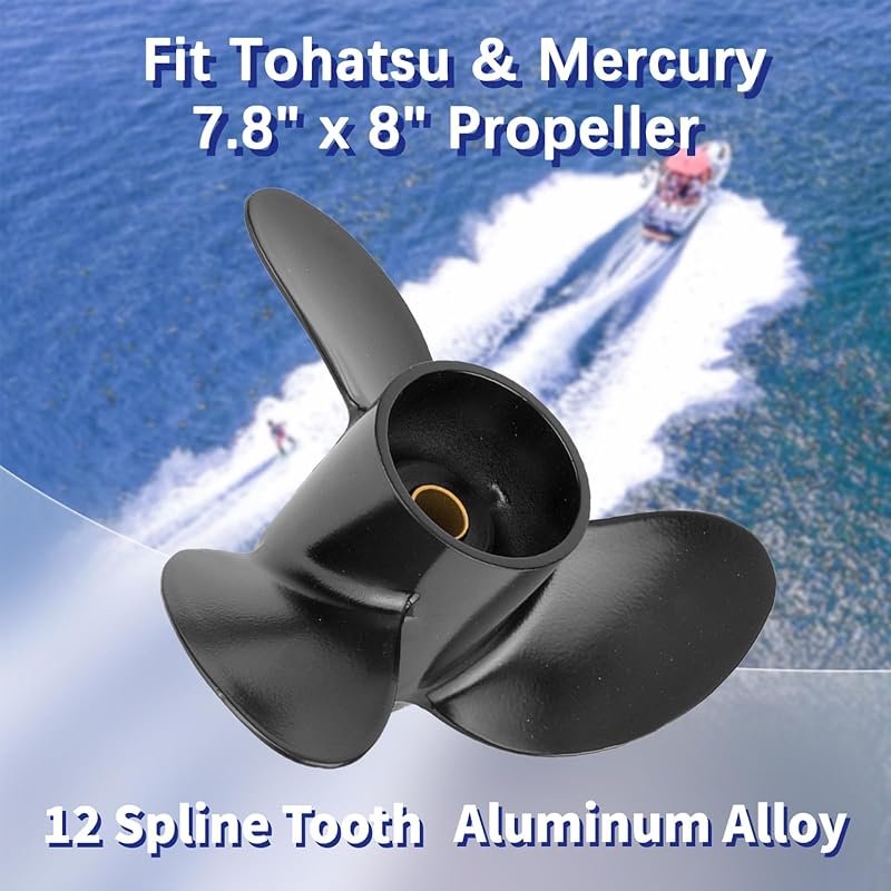 Outboard Propeller 7.8x8 RH Aluminum 3-Blade 12-Spline for 4-6HP Tohatsu Mercury Nissan