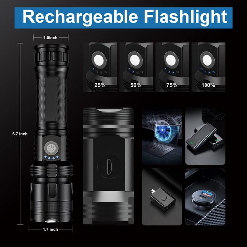 MILAOSHU Rechargeable Flashlights 90,000 High Lumens - 2 Pack, Super Bright LED Flash Light with 5 Modes, 12 Hour Brightest Waterproof Handheld Flashlight for Home, Camping