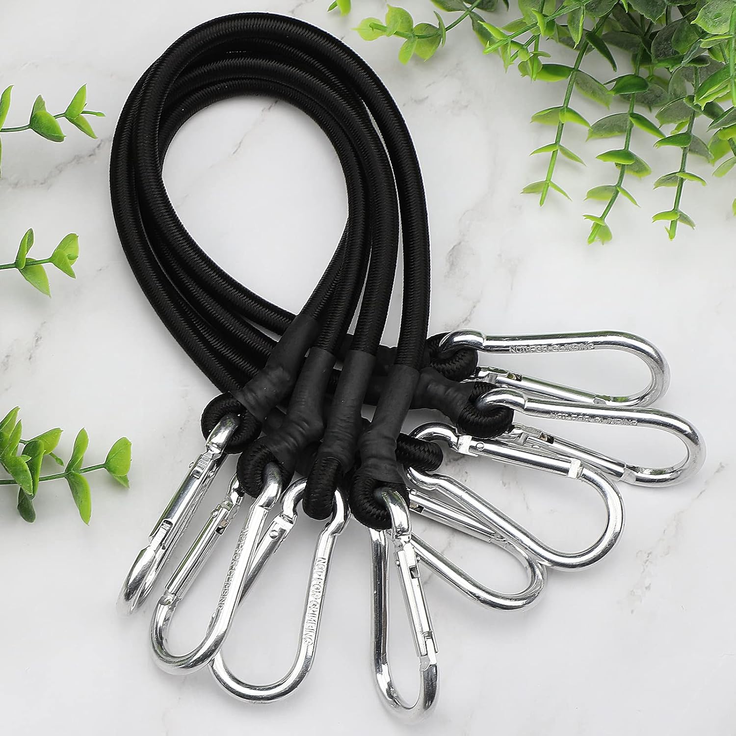 ZHOUBIN 18-Inch Black Bungee Cords - Durable with Carabiner Hooks | Set of 2